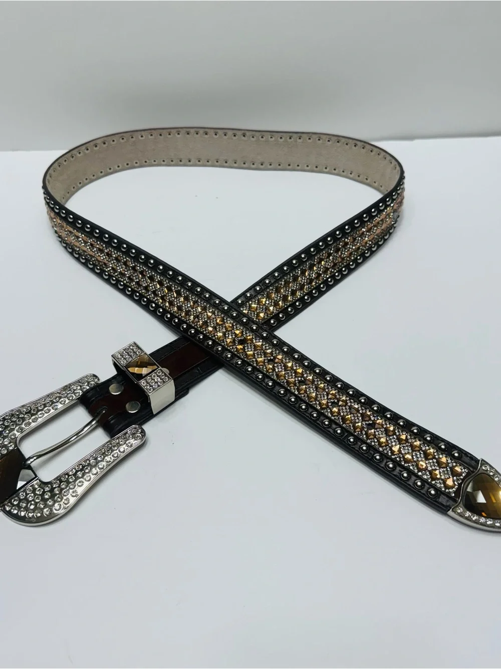 Super Bling Rhinestone Brow Leather Belt XL